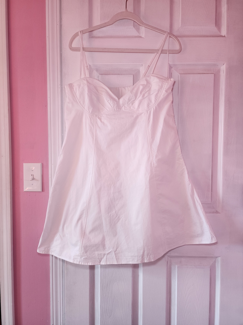 White Cotton Babydoll Dress with Sweetheart Neckline Women's Large Coquette - Picture 11 of 11